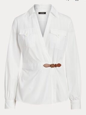 Ralph Lauren Cotton Broadcloth Camp shirt With Faux Leather Buckle Size L